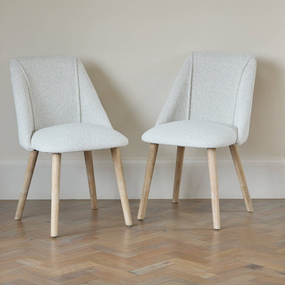 Freya Oat Boucle Dining Chairs - Set of 2 - Whitewash Oak Legs – Laura ...