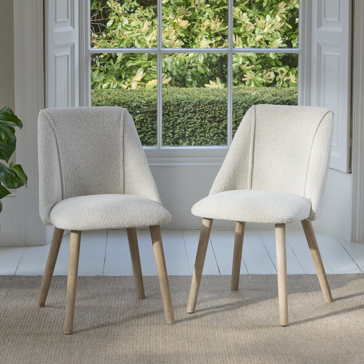 Freya Oat Boucle Dining Chairs - Set of 2 - Whitewash Oak Legs - Laura James