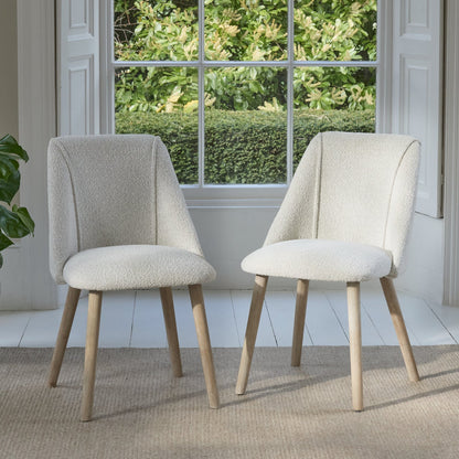 Freya Oat Boucle Dining Chairs - Set of 2 - Whitewash Oak Legs - Laura James