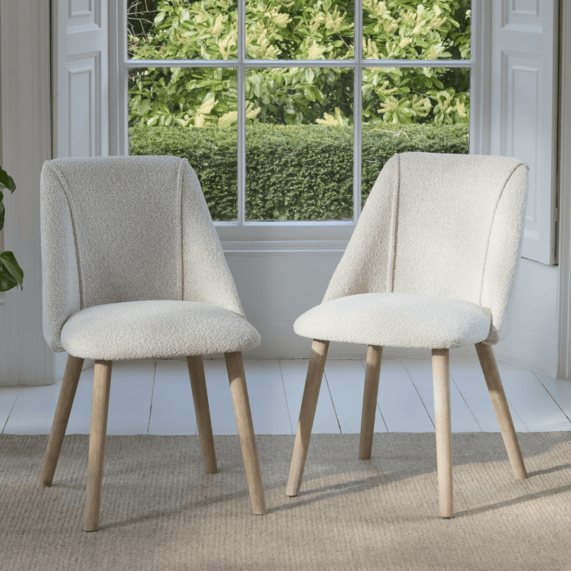 Freya Oat Boucle Dining Chairs - Set of 2 - Whitewash Oak Legs – Laura ...
