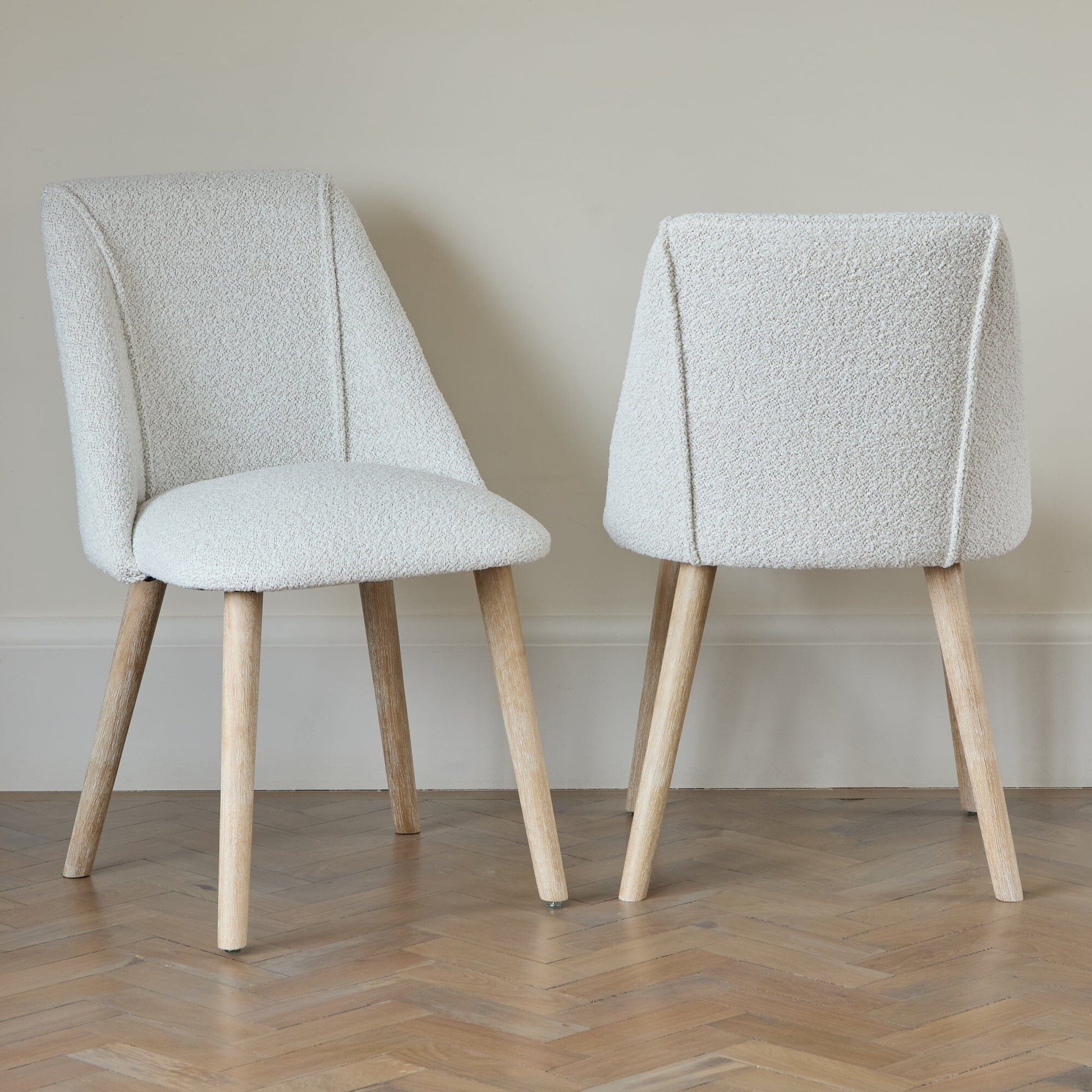 Freya Oat Boucle Dining Chair - Set of 2 - Whitewash Oak Legs - Laura James 