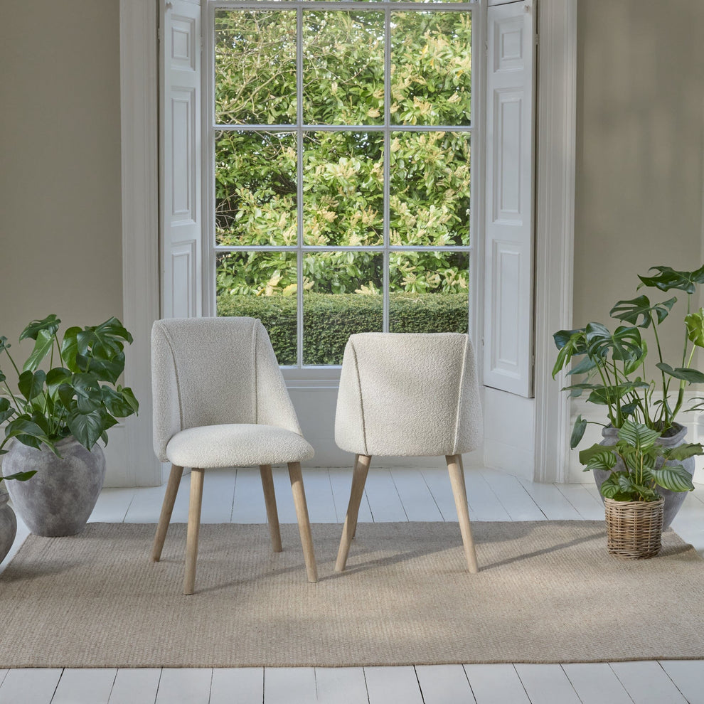 Freya Oat Boucle Dining Chairs - Set of 2 - Whitewash Oak Legs – Laura ...