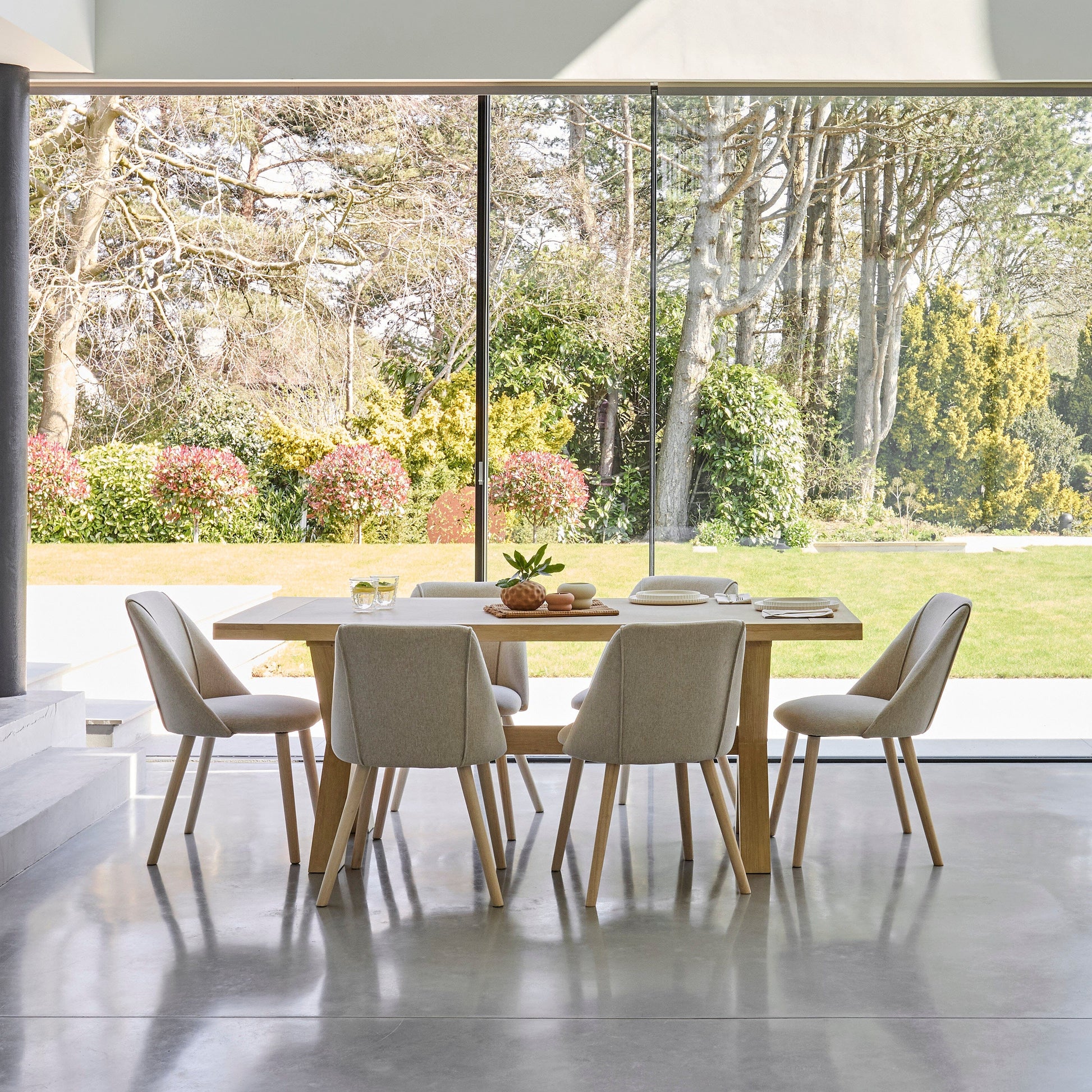 Charlotte 6 Seater Extending Rectangular Dining Table Set with  Freya Sand Dining chairs - Laura James 