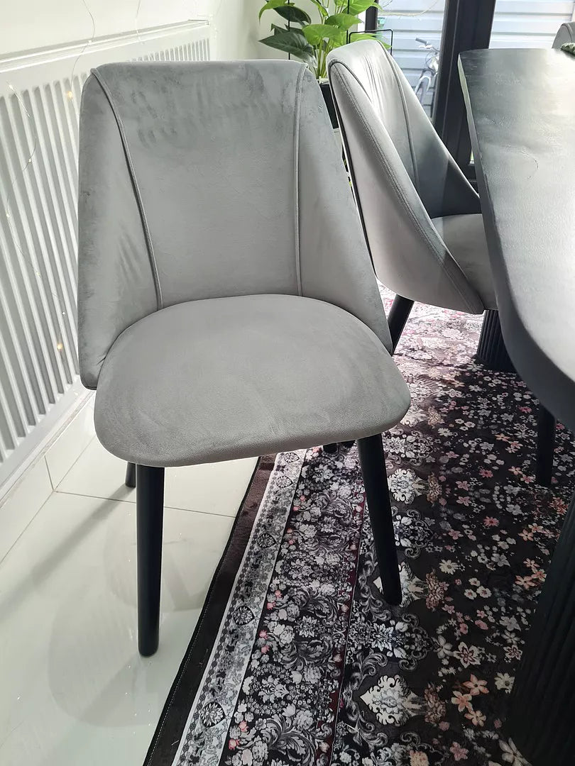 Freya Grey Velvet Dining Chairs - Set of 2 - Black Oak Legs