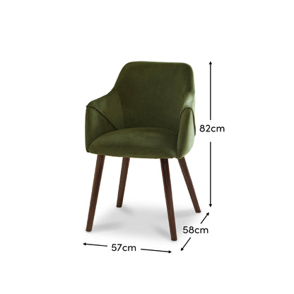 Freya Fern Green Armchair - Set of 2 - Coffee Brown Mango Wood Legs - Laura James 