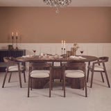 Octavia 220cm Coffee Brown Mango Wood Dining Table Set - 6 Seater - Ella Off White Boucle Carver Chairs - Coffee Brown Legs - Laura James 