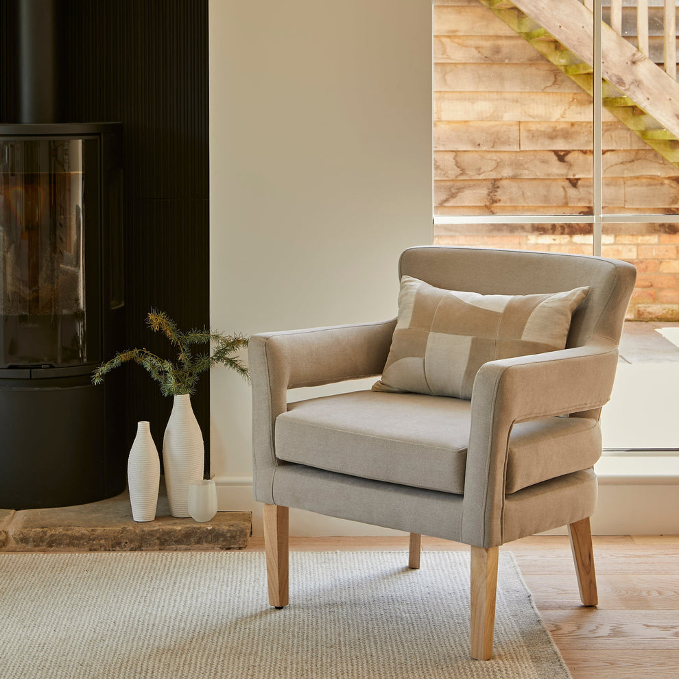 Grace Beige Occasional Chair with Whitewash Oak Legs Laura James