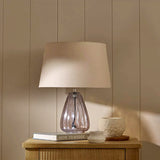 Alma 23cm Glass Lamp Base - Smoke Grey & Coningsby Taupe Cotton Lampshade - 30cm - Laura James 