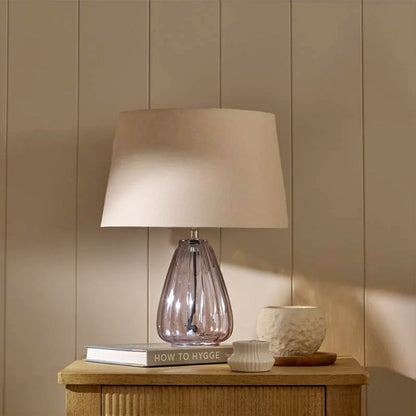Alma 23cm Glass Lamp Base - Smoke Grey & Coningsby Taupe Cotton Lampshade - 30cm - Laura James 