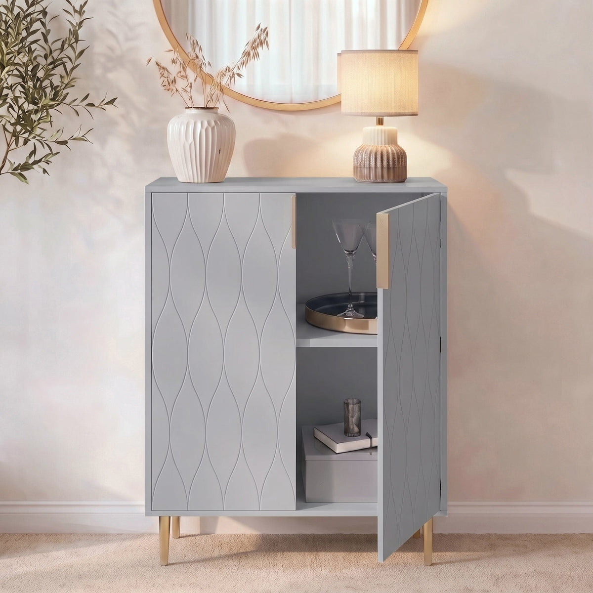 Gloria 2 Door Small Sideboard - Grey & Brass Legs