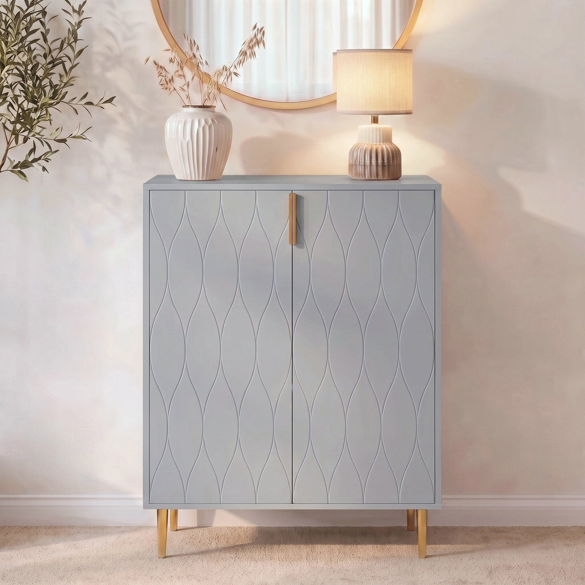 Gloria 2 Door Small Sideboard - Grey & Brass Legs