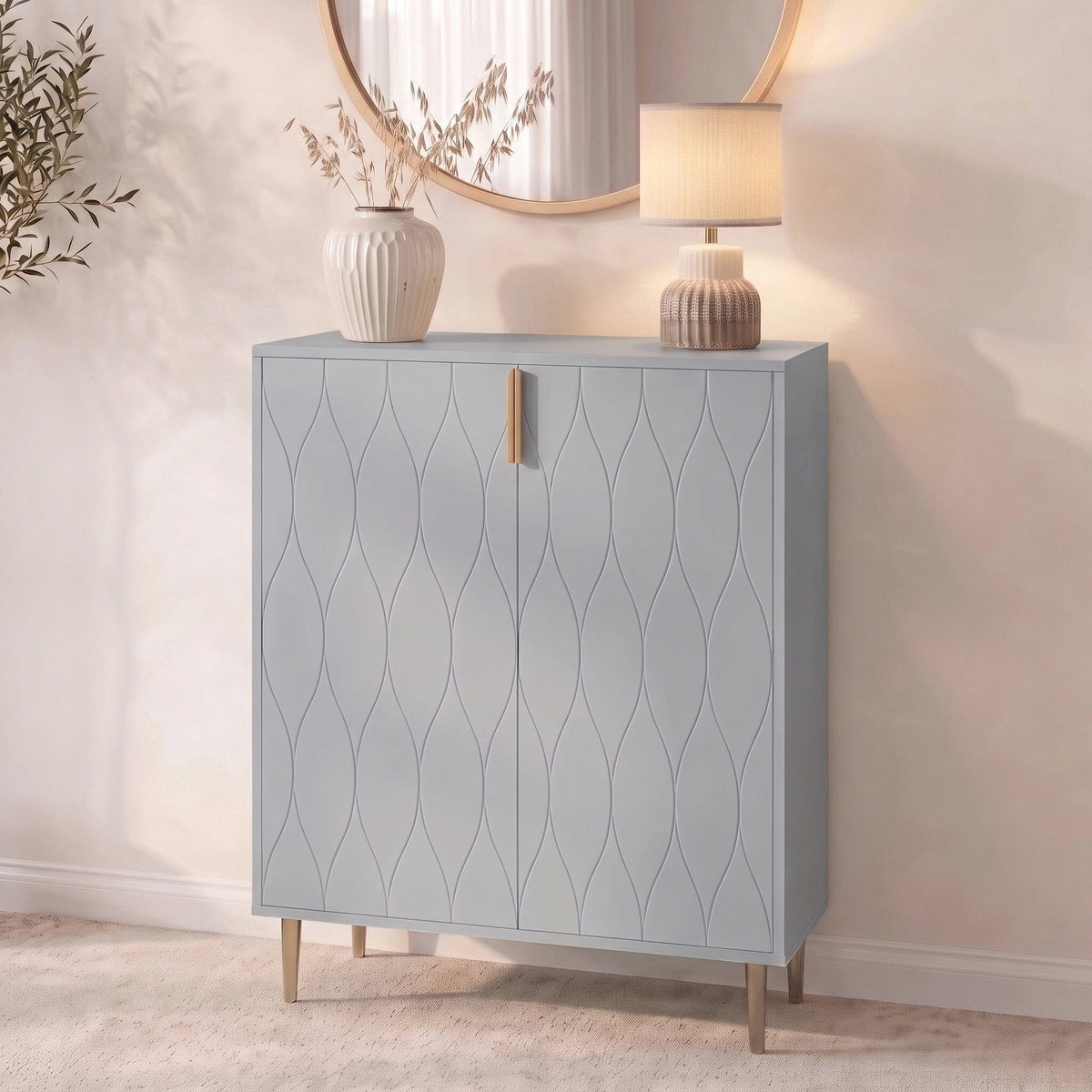Gloria 2 Door Small Sideboard - Grey & Brass Legs