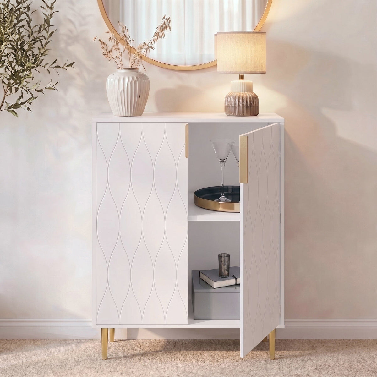 Gloria 2 Door Small Sideboard - White & Brass Legs