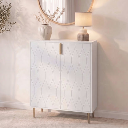 Gloria 2 Door Small Sideboard - White & Brass Legs