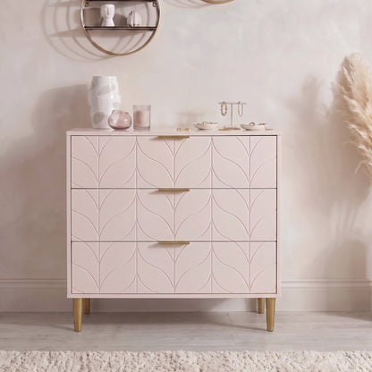Gloria 4 Piece Bedroom Furniture Set - 3 Drawer Chest of Drawers - Blush Pink