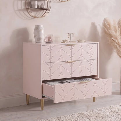 Gloria 4 Piece Bedroom Furniture Set - 3 Drawer Chest of Drawers - Blush Pink