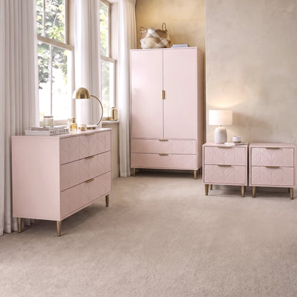 Gloria 4 Piece Bedroom Furniture Set - 3 Drawer Chest of Drawers - Blush Pink