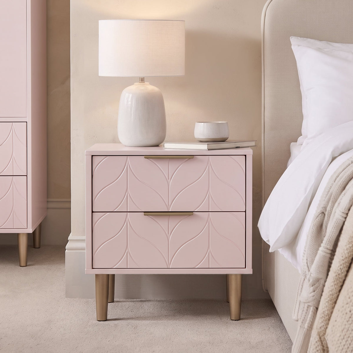 Gloria Bedside Tables - Set of 2 - Blush Pink & Brass Effect