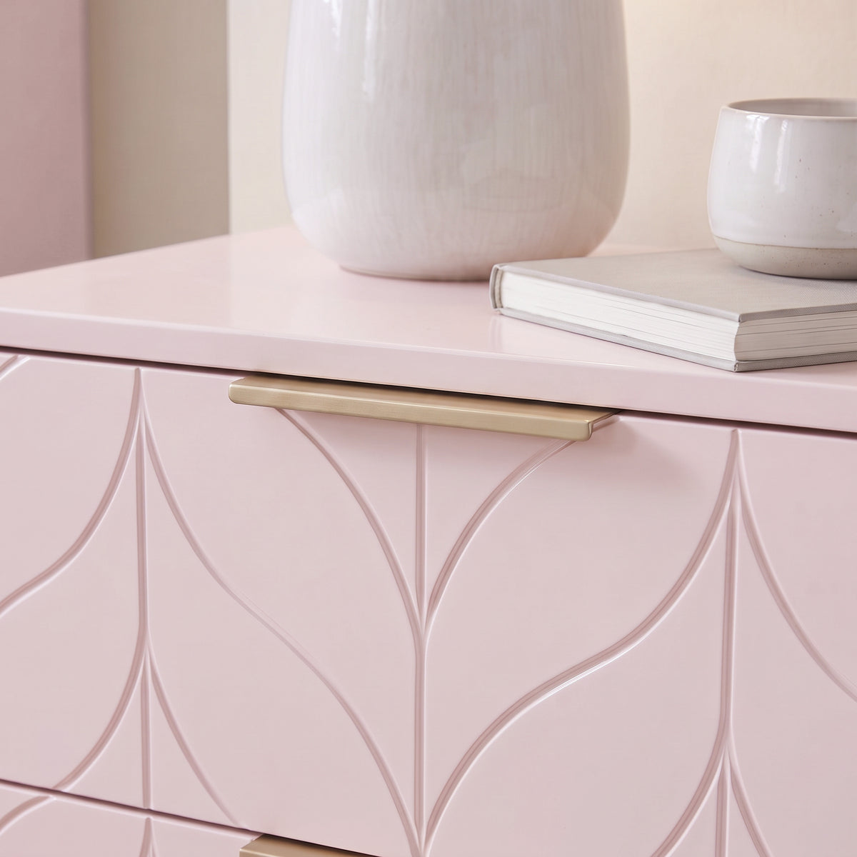 Gloria Bedside Tables - Set of 2 - Blush Pink & Brass Effect