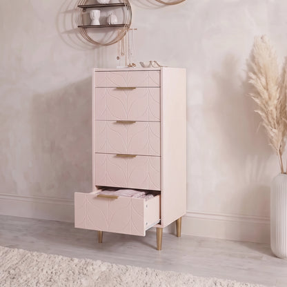 Gloria 4 Piece Bedroom Furniture Set - 4 Over 4 Chest of Drawers - Blush Pink