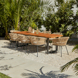 Hali 6 Seater Wooden Outdoor Dining Set with Hali Natural Chairs & Grey LED Premium Cantilever Parasol - 175cm