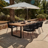 Hali 6 Seater Wooden Outdoor Dining Set with Hali Black Chairs & Cream Premium Cantilever Parasol - 235cm