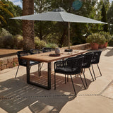 Hali 6 Seater Wooden Outdoor Dining Set with Hali Black Chairs & Grey Lean Over Parasol  - 235cm