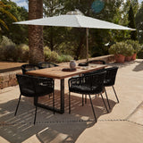 Hali 6 Seater Wooden Outdoor Dining Set with Hali Black Chairs & Cream Lean Over Parasol - 175cm
