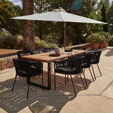 Hali 8 Seater Wooden Outdoor Dining Set with Hali Black Chairs & Cream Lean Over Parasol - 235cm - Laura James 