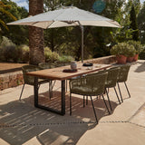 Hali 6 Seater Wooden Outdoor Dining Set with Hali Green Chairs & Cream Premium Cantilever Parasol - 235cm