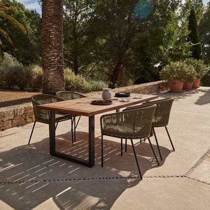 Hali 4 Seater Wooden Outdoor Dining Set with Hali Green Chairs & Cream Round Lean Over Parasol - 175cm