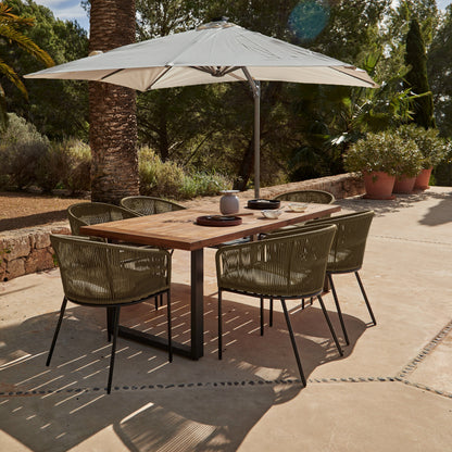 Hali 6 Seater Wooden Outdoor Dining Set with Hali Green Chairs & Premium Cream Parasol - 175cm