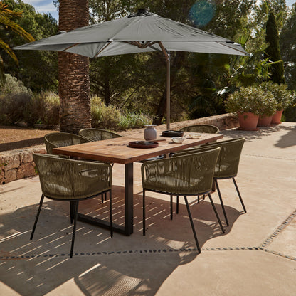 Hali 6 Seater Wooden Outdoor Dining Set with Hali Green Chairs & Premium Grey Parasol - 175cm