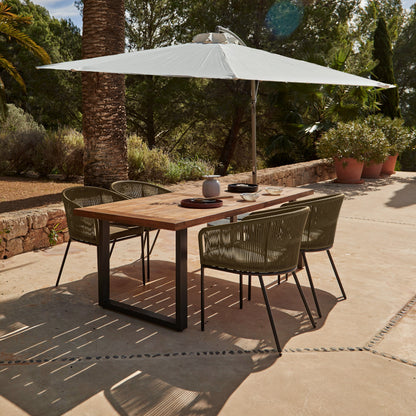 Hali 4 Seater Wooden Outdoor Dining Set with Cream Parasol & Hali Green Chairs - 175cm
