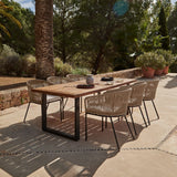 Hali 6 Seater Wooden Outdoor Dining Set with Hali Natural Chairs & Grey LED Premium Cantilever Parasol - 235cm