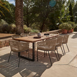 Hali 8 Seater Wooden Outdoor Dining Set with Hali Natural Chairs & Cream LED Premium Cantilever Parasol- 235cm