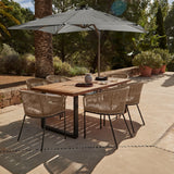 Hali 6 Seater Wooden Outdoor Dining Set with Hali Natural Chairs & Grey Premium Cantilever Parasol - 175cm