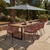 Hali 8 Seater Wooden Outdoor Dining Set with Hali Pink Chairs & Grey Lean Over Parasol - 235cm