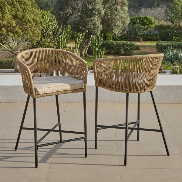 Hali Natural Rope Garden Bar Stool with Cushion Set of 4