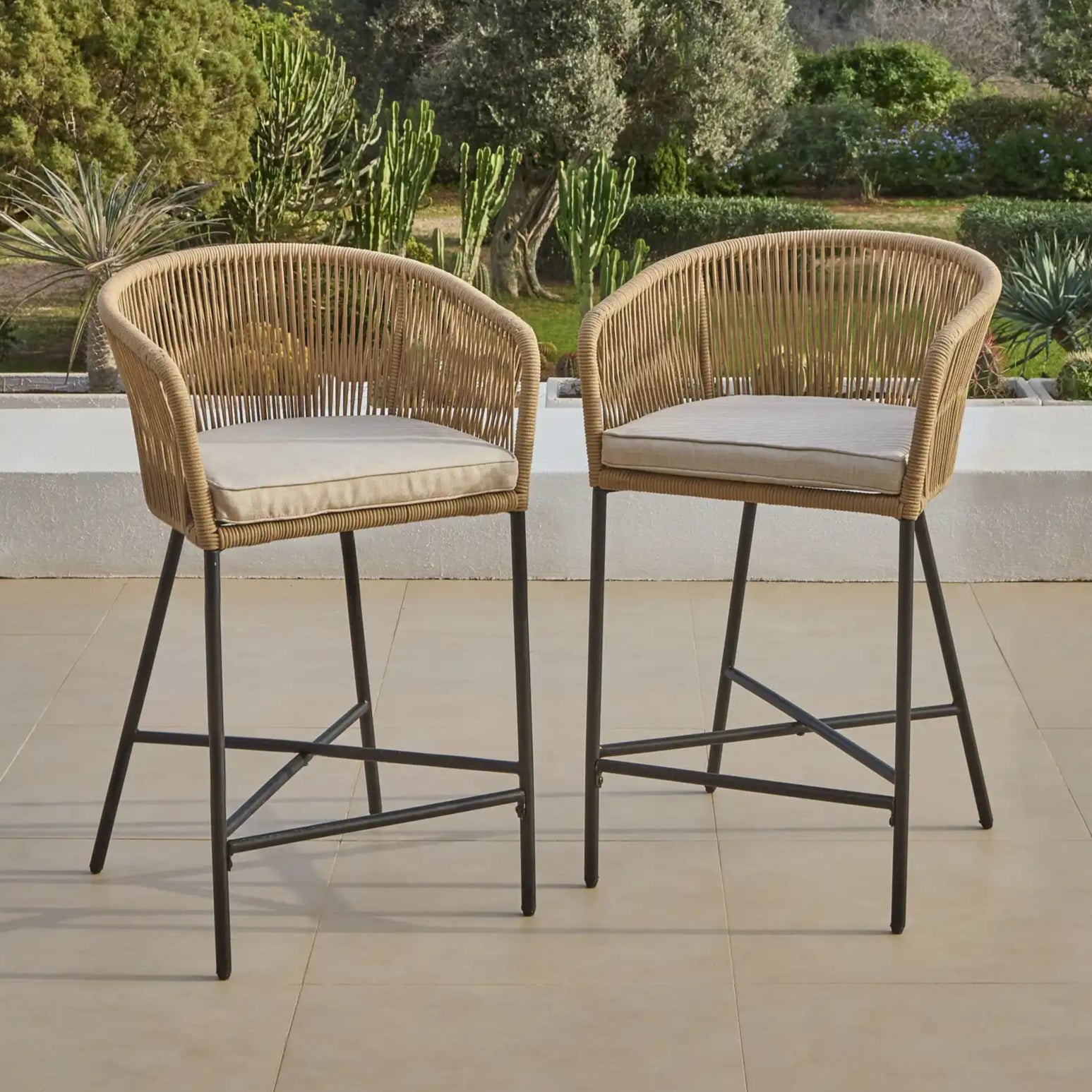 Bar Stool Rattan Outdoor Bar Counter Hali Natural Rope Garden Bar