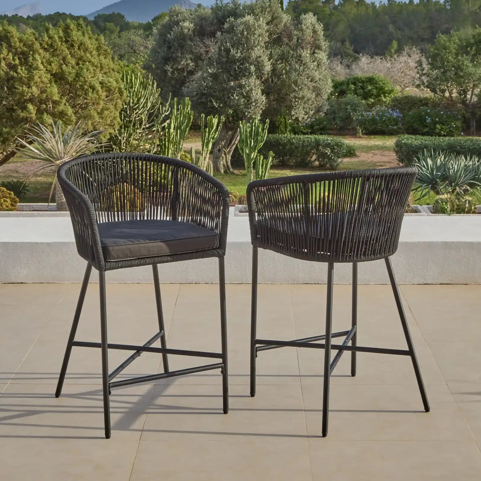 Hali Set of 4 Black Rope Bar Stool with Cushion – Laura James