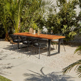 Hali 6 Seater Wooden Outdoor Dining Set with Hali Black Chairs & Cream LED Premium Cantilever Parasol - 175cm