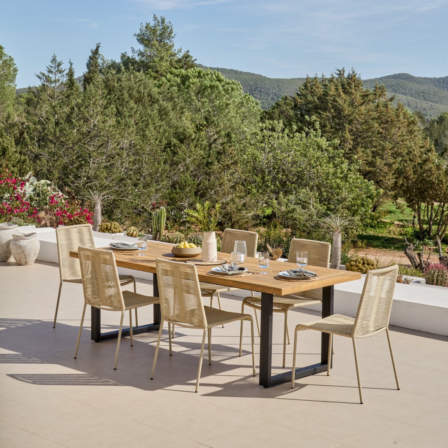 Hali 6 Seater Wooden Garden Dining Set with Ryder Clay Chairs - 175cm - Laura James