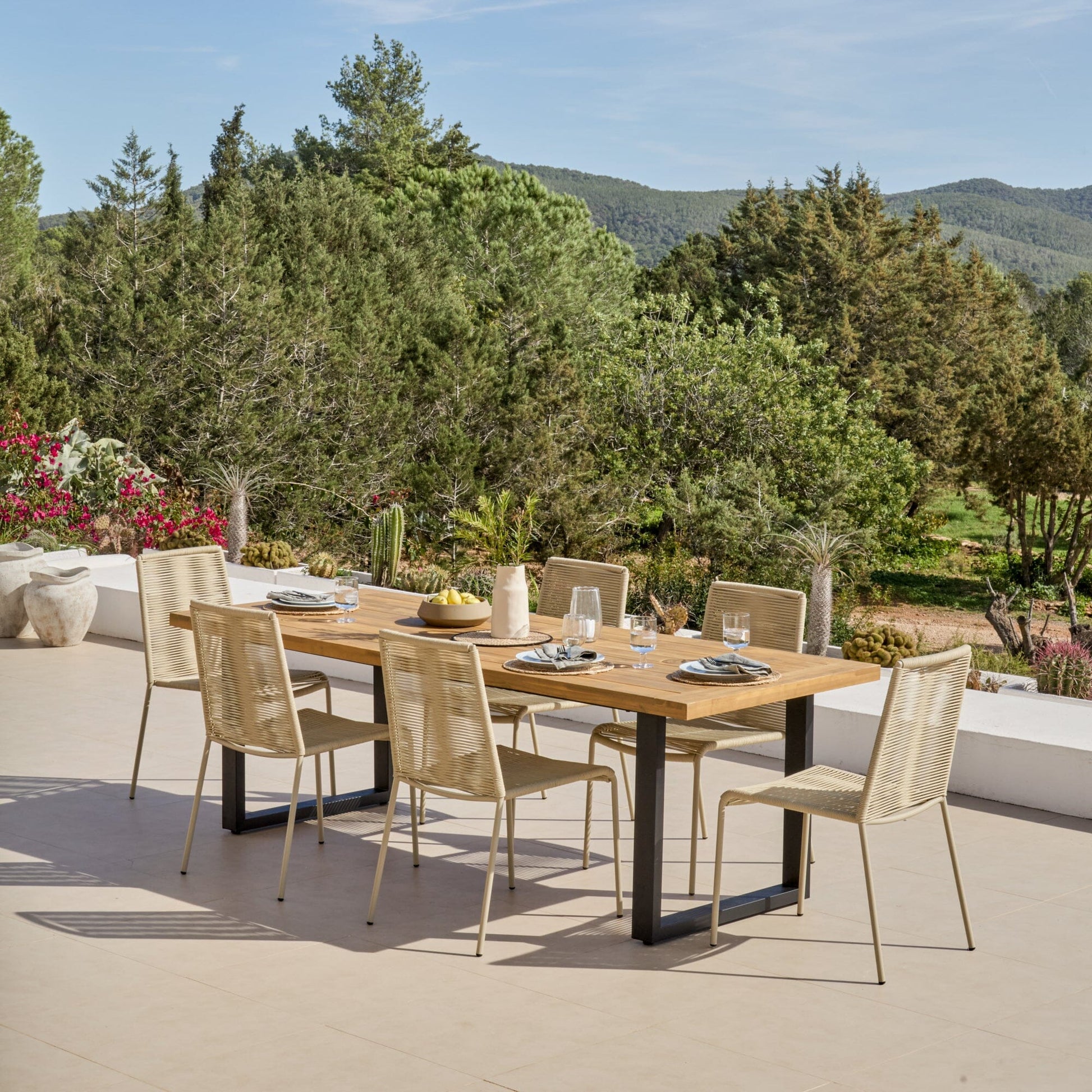 Hali 6 Seater Wooden Garden Dining Set with Ryder Clay Chairs - 175cm - Laura James