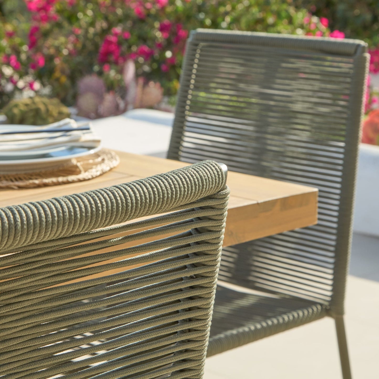 Hali 6 Seater Wooden Garden Dining Set with Ryder Khaki Chairs - 175cm - Laura James