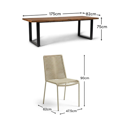 Hali 6 Seater Wooden Garden Dining Set with Ryder Clay Chairs - 175cm - Laura James