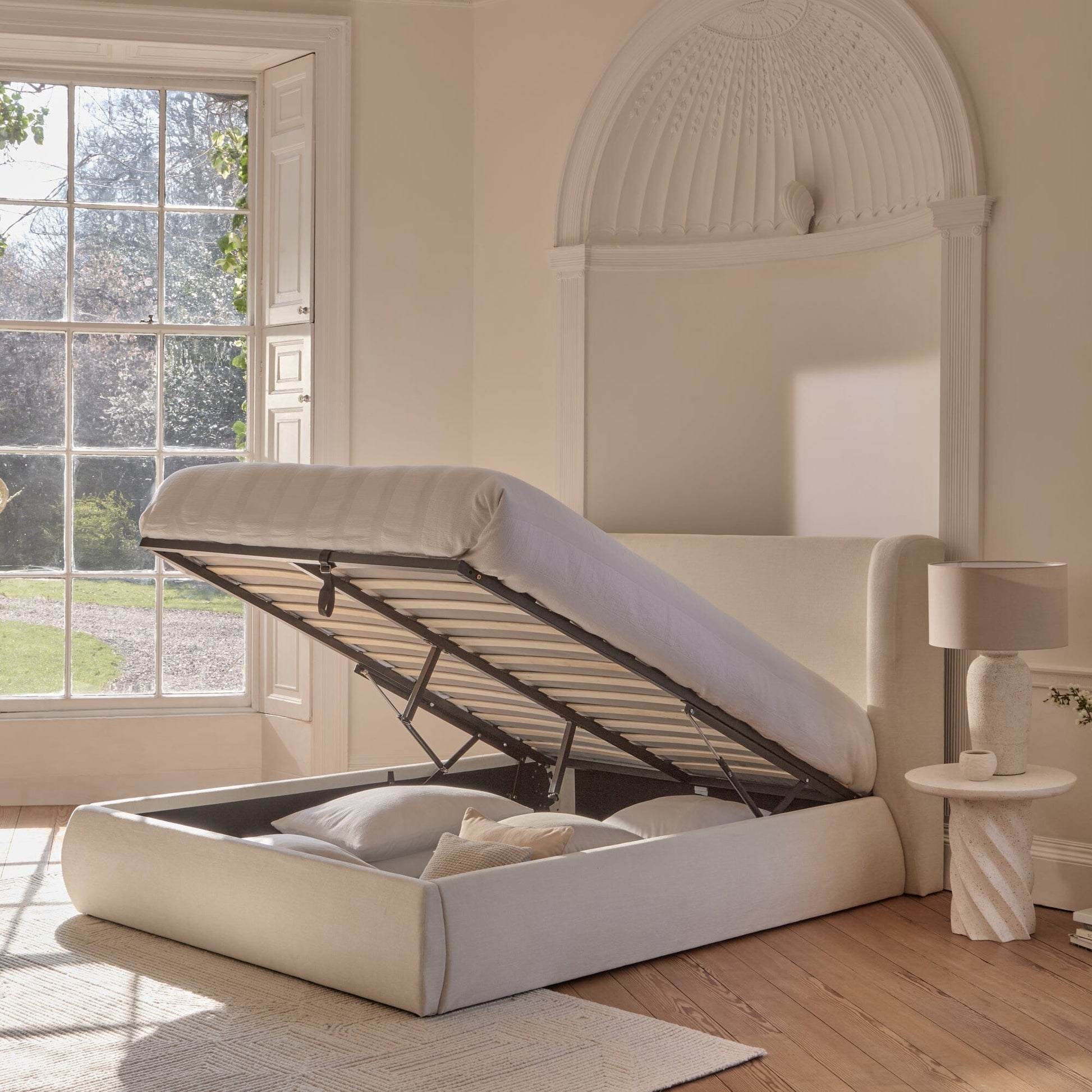Hannah King Ottoman Bed - Oyster White - Laura James