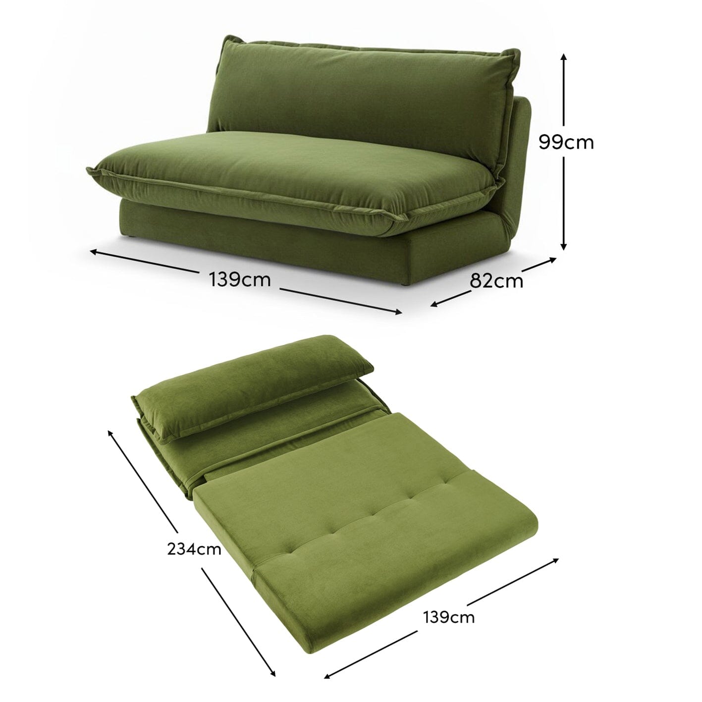 Harlow 2 Seater Double Sofa Bed - Fern Green - Laura James