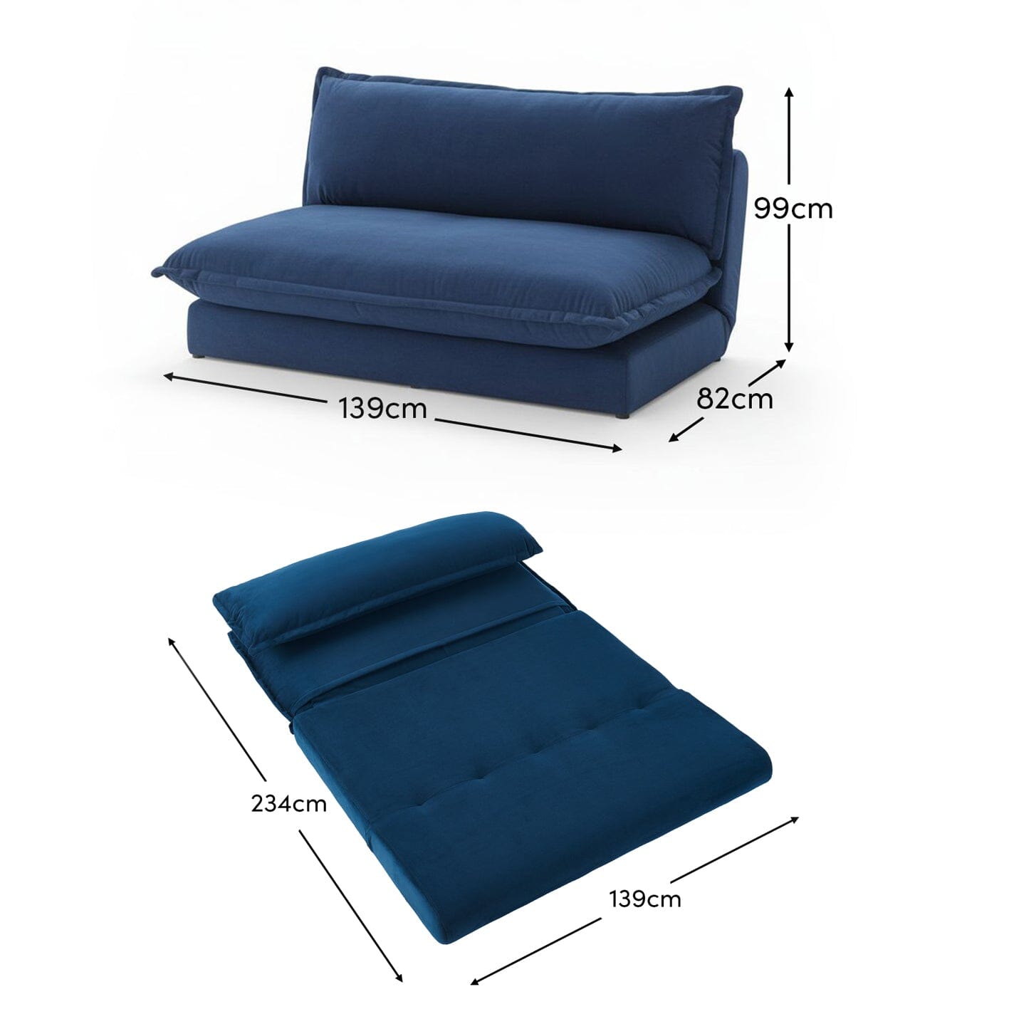 Harlow 2 Seater Double Sofa Bed - Ink Velvet - Laura James