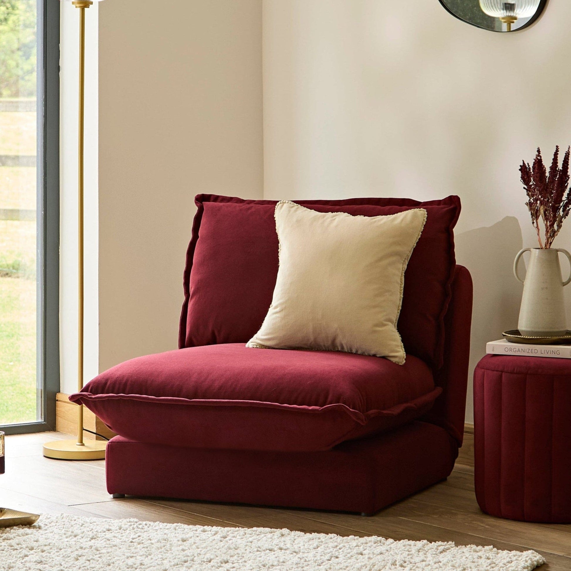 Harlow Single Sofa Bed - Burgundy Red - Laura James